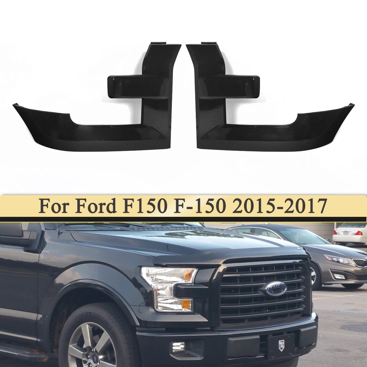 Matte Black Pair Grille Molding Trim Headlight Bezel For 2015-2017 Ford F-150
