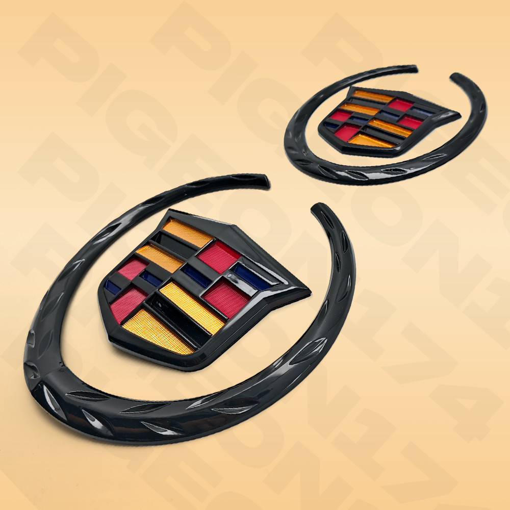 Color&Black Front Grille & Rear Trunk Lid Emblem Badge For Escalade ATS CTS STS
