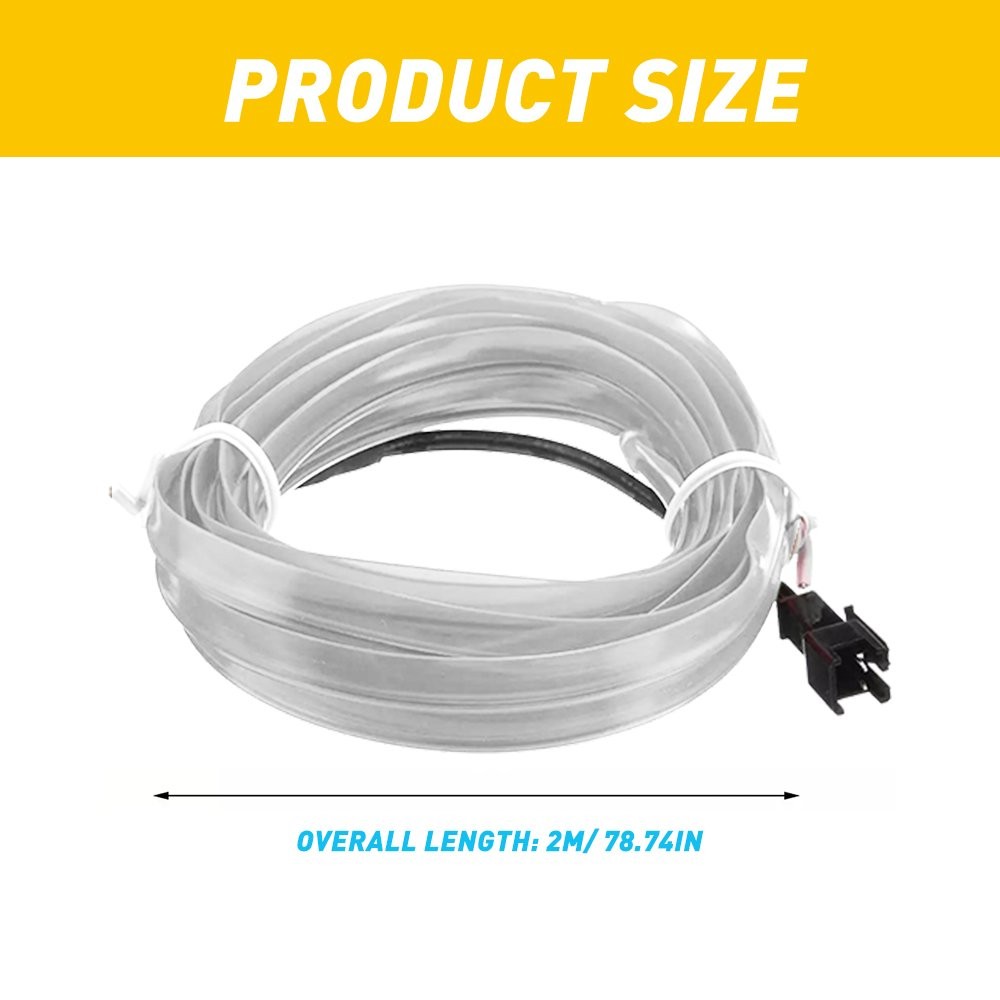 2M Cold White LED Car Interior Decor Trim Atmosphere Wire Strip Light Lamp Dash