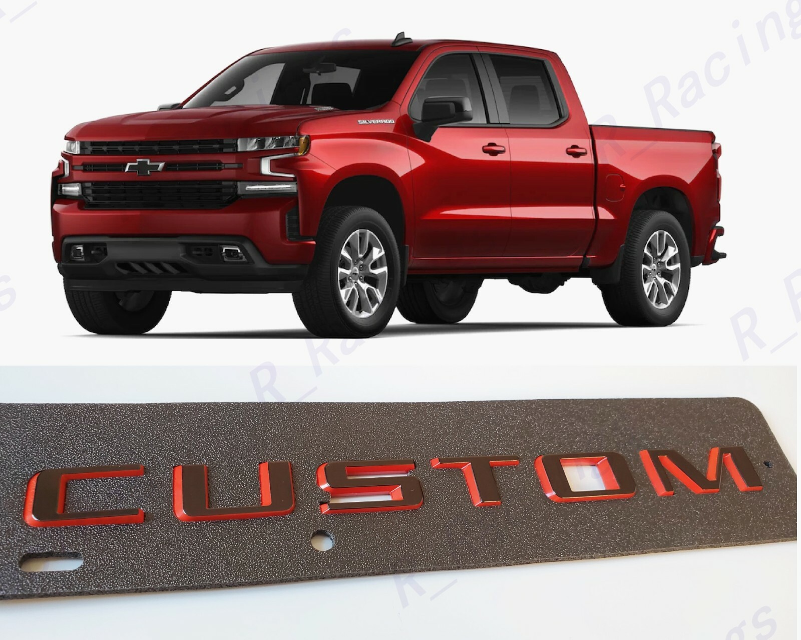 Silverado Rear Tailgate Black Red Custom Emblem Letters Fit 2019-2023 Silverado