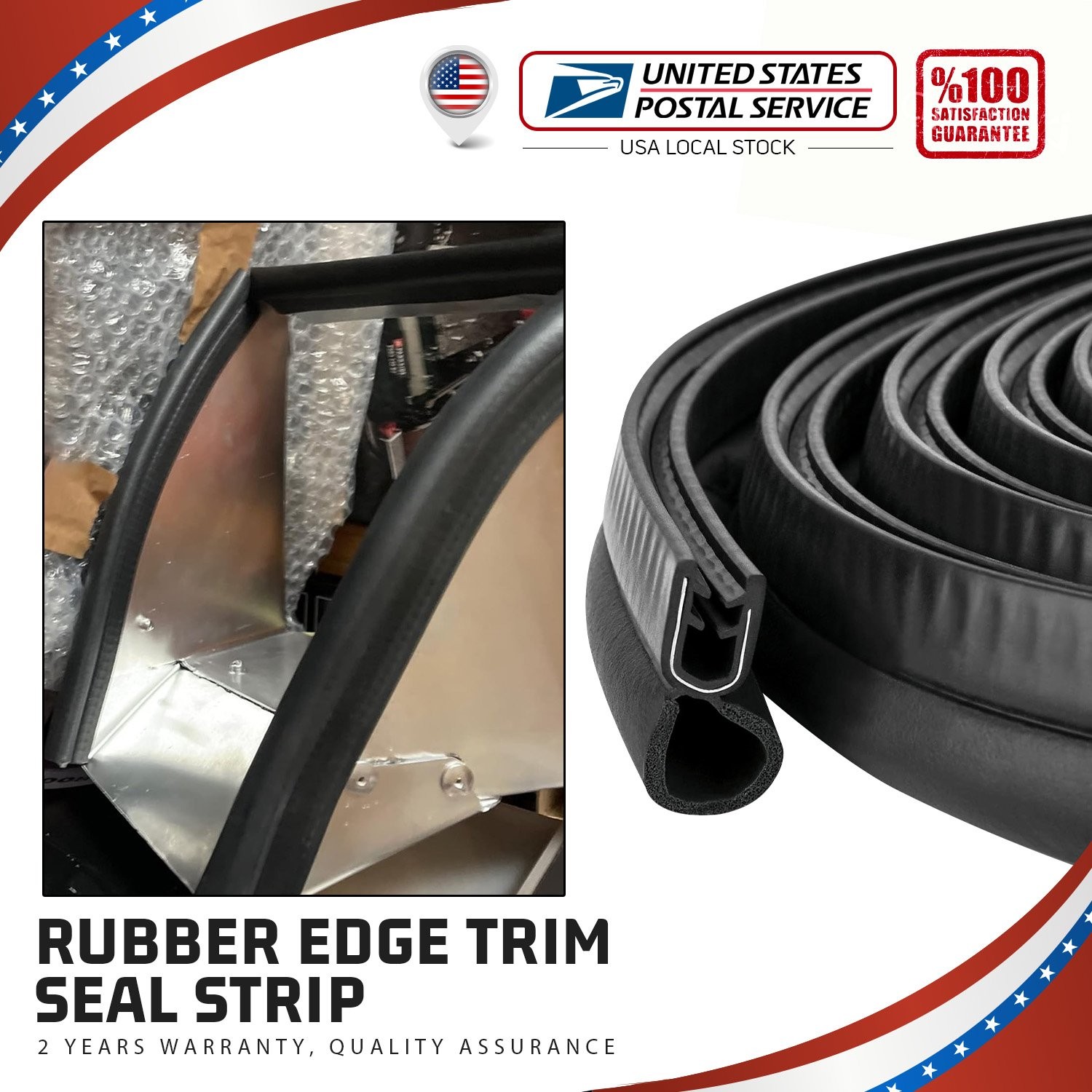 4M U-shaped Sealing Strip Rubber Edging Stainless Steel Weather Seals Car Door
