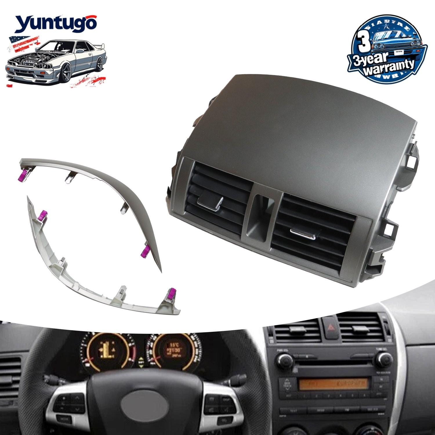 2009-2013 For Toyota Corolla Center Dash A/C Outlet Air Vent Panel w/ Strip Trim