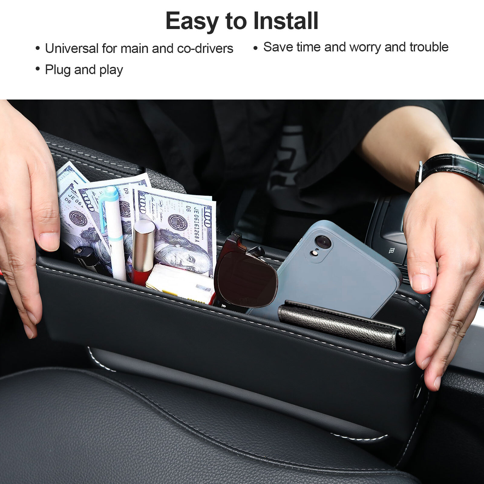 Car Accessories Seat Side Pocket Organizer Crevice Gap Filler Storage Box Auto