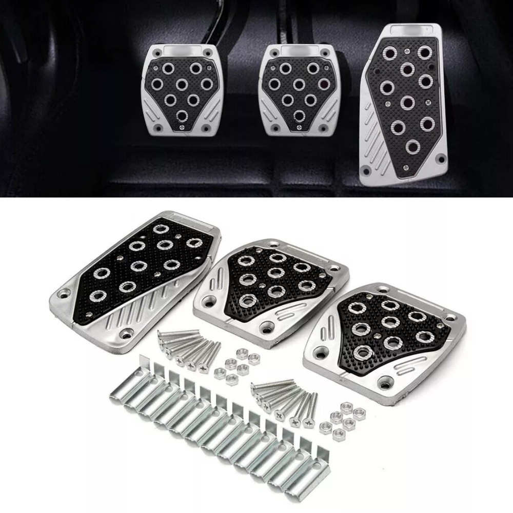 3PCS Universal Manual Car Gas Clutch Brake Foot Pedal Cover Aluminium Alloy+ PVC