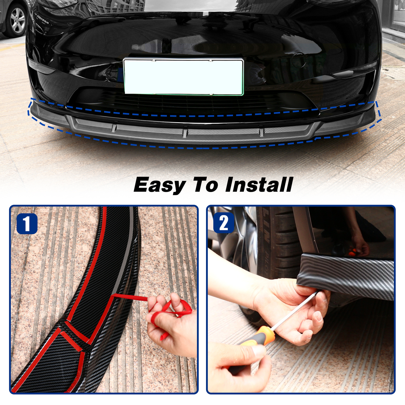 Front Bumper Lip Spoiler Wing For 2021 2022 2023 Tesla Model Y (Glossy Black)