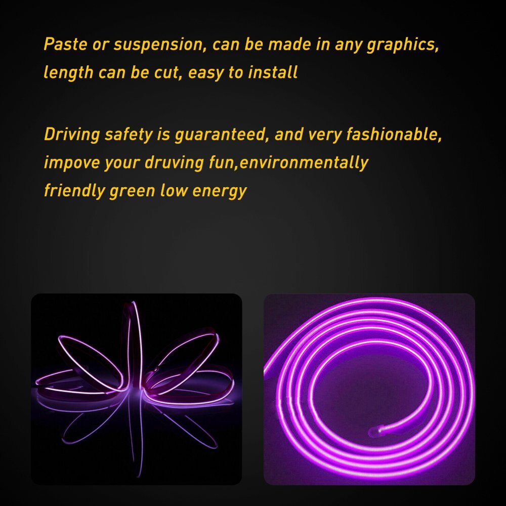 2M LED Car Interior Decor Lamp Atmosphere Wire Strip Light Accessories Purple