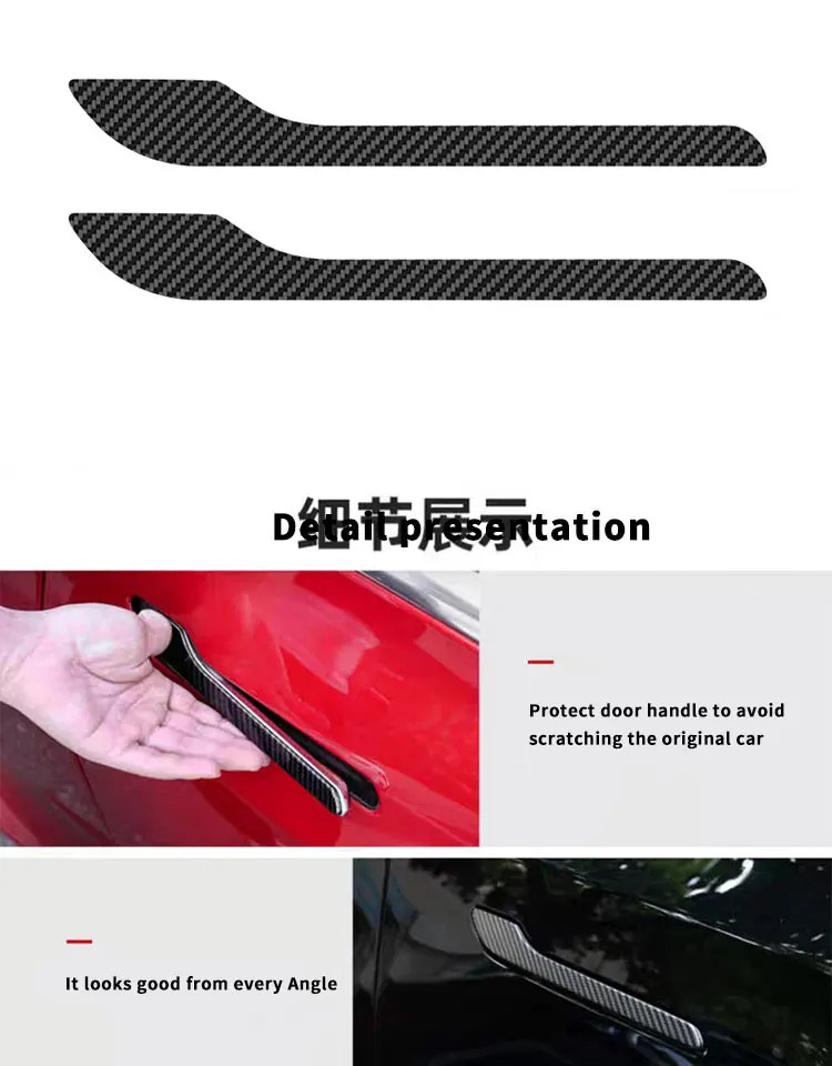 Door handle decorative film for Tesla Model 3 Y, scratch-resistant ABS material.