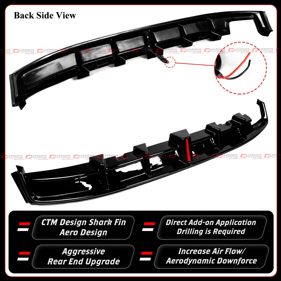 For 2025-26 Toyota Camry SE XSE CTM Gloss Black LED Rear Diffuser + Exhaust Tips