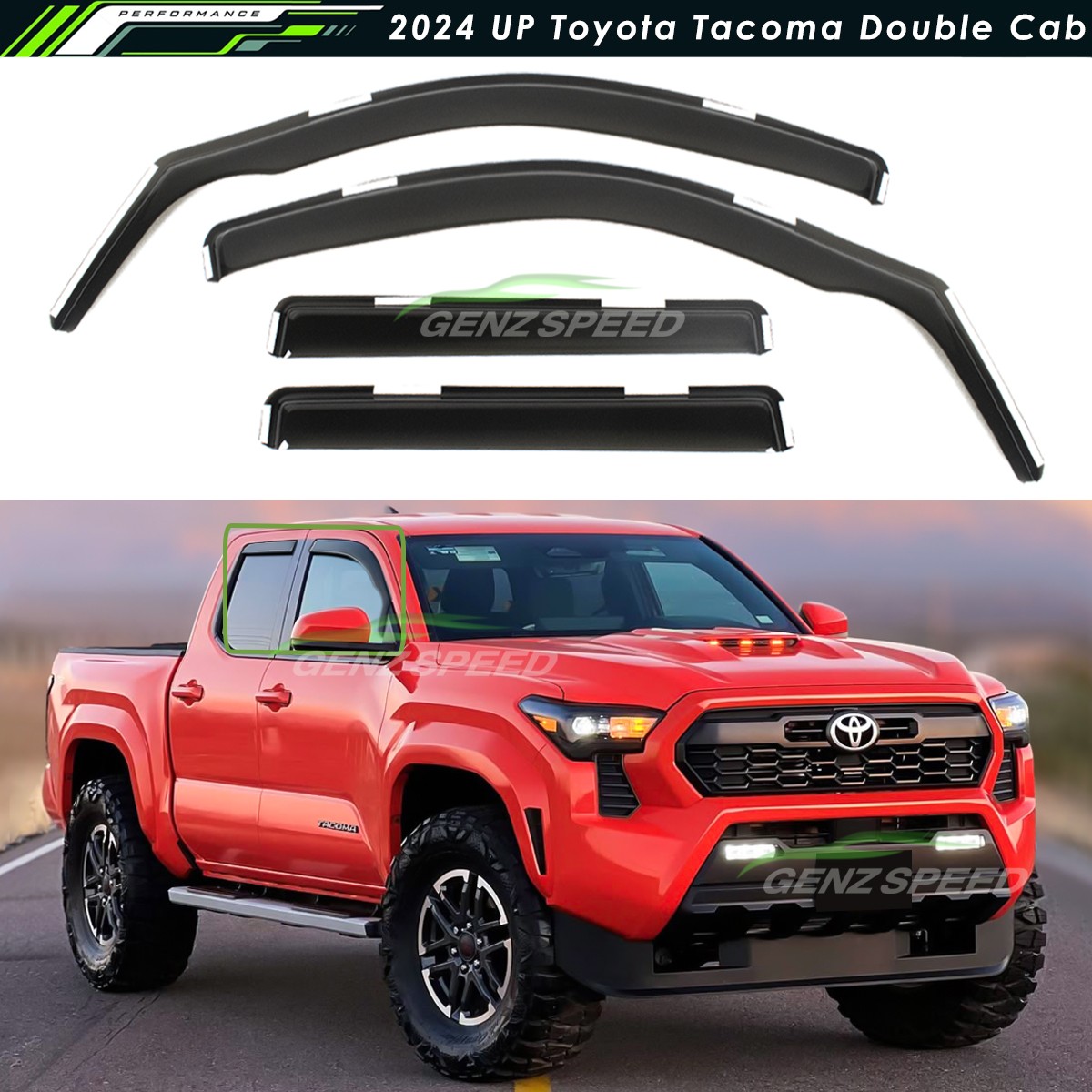 For 2024-2026 Toyota Tacoma Crew Cab In-Channel Rain Guards Window Visors