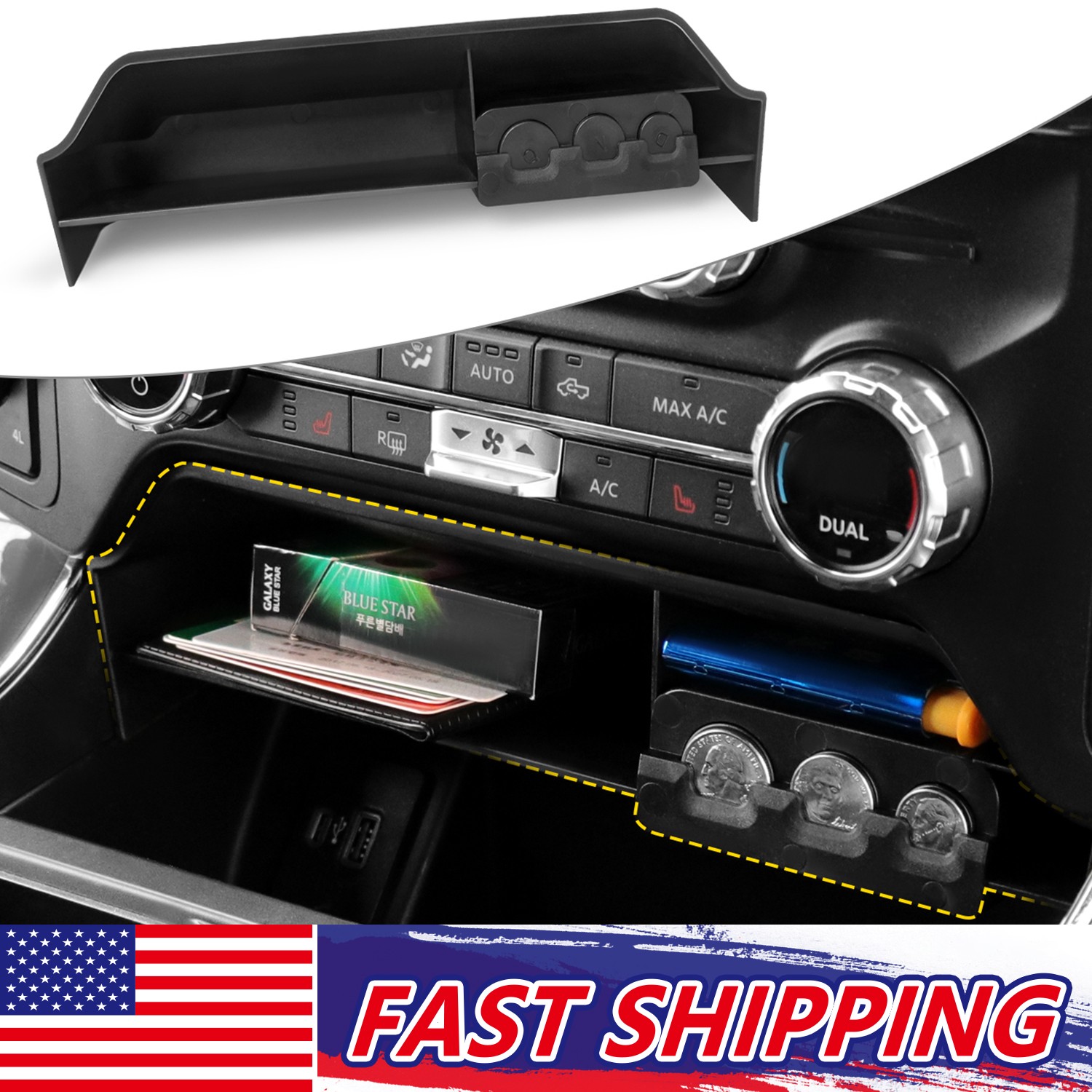 Center Console Storage Box Organizer Tray Accessories For Ford F-150 2021-2023
