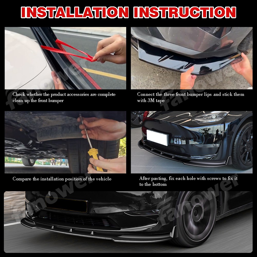 Carbon Look Front Bumper Splitter Spoiler For Tesla Model Y STP-Style 2020-25