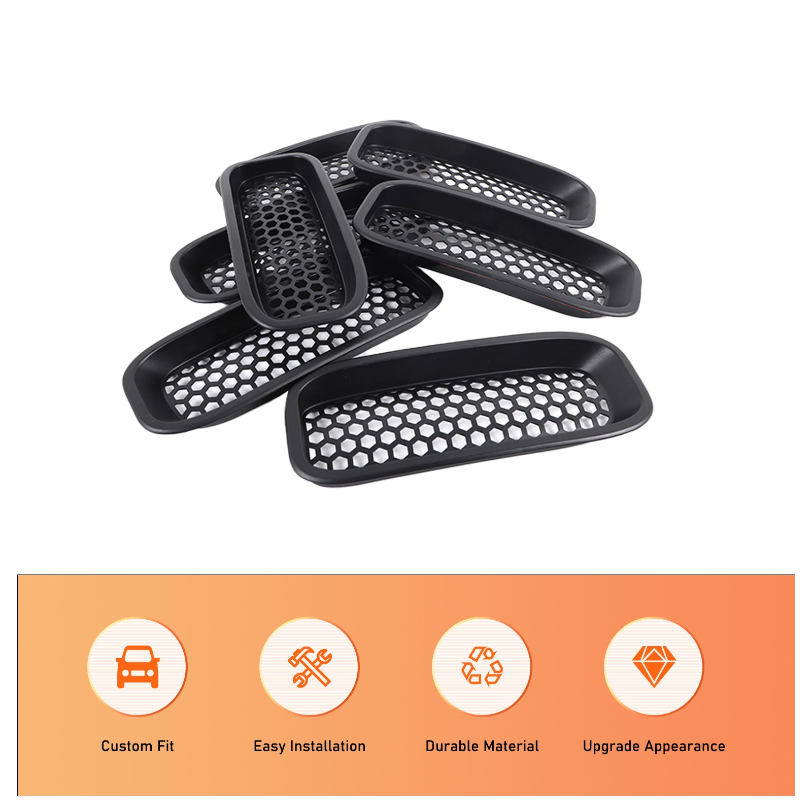 7PCS Front Grille Inserts Cover Trim Accessories Black For Hummer H2 2003-2009