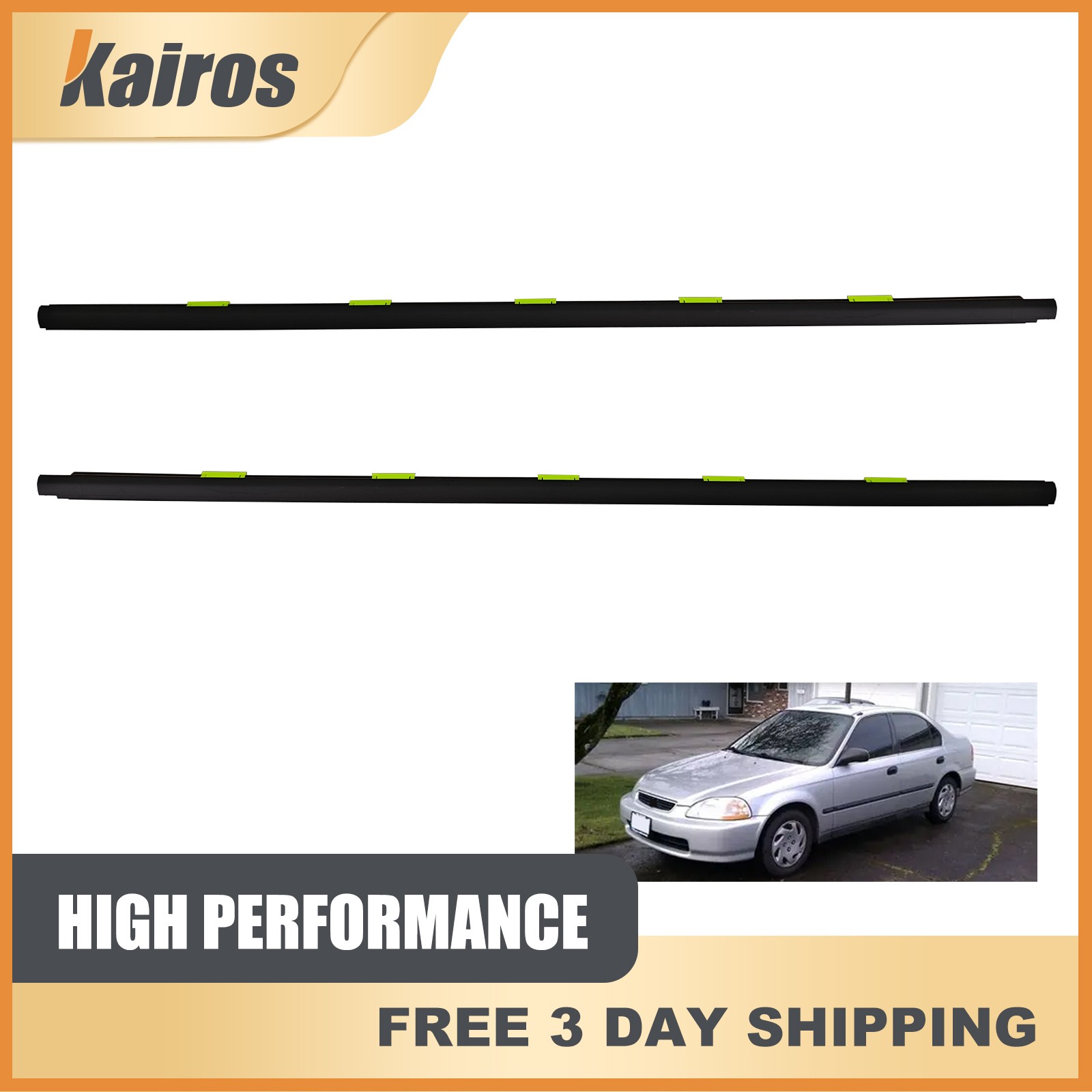 For 1996-2000 Honda Civic 2pcs Door Weather Strip Window Belt Seal Molding Trim