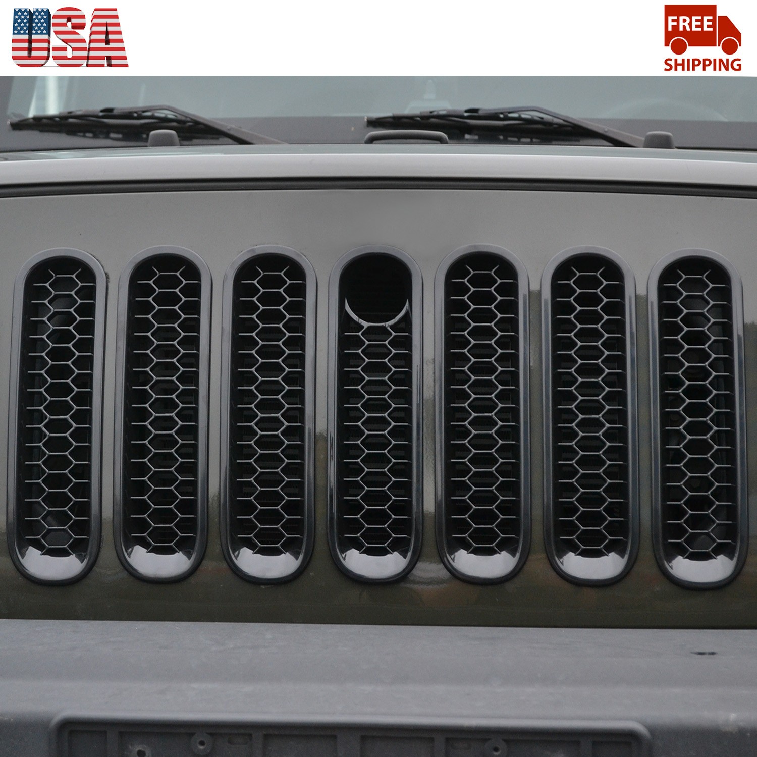 Honeycomb Front Insert Mesh Grille Trim Cover Kit For Jeep Wrangler JK 2007-2017