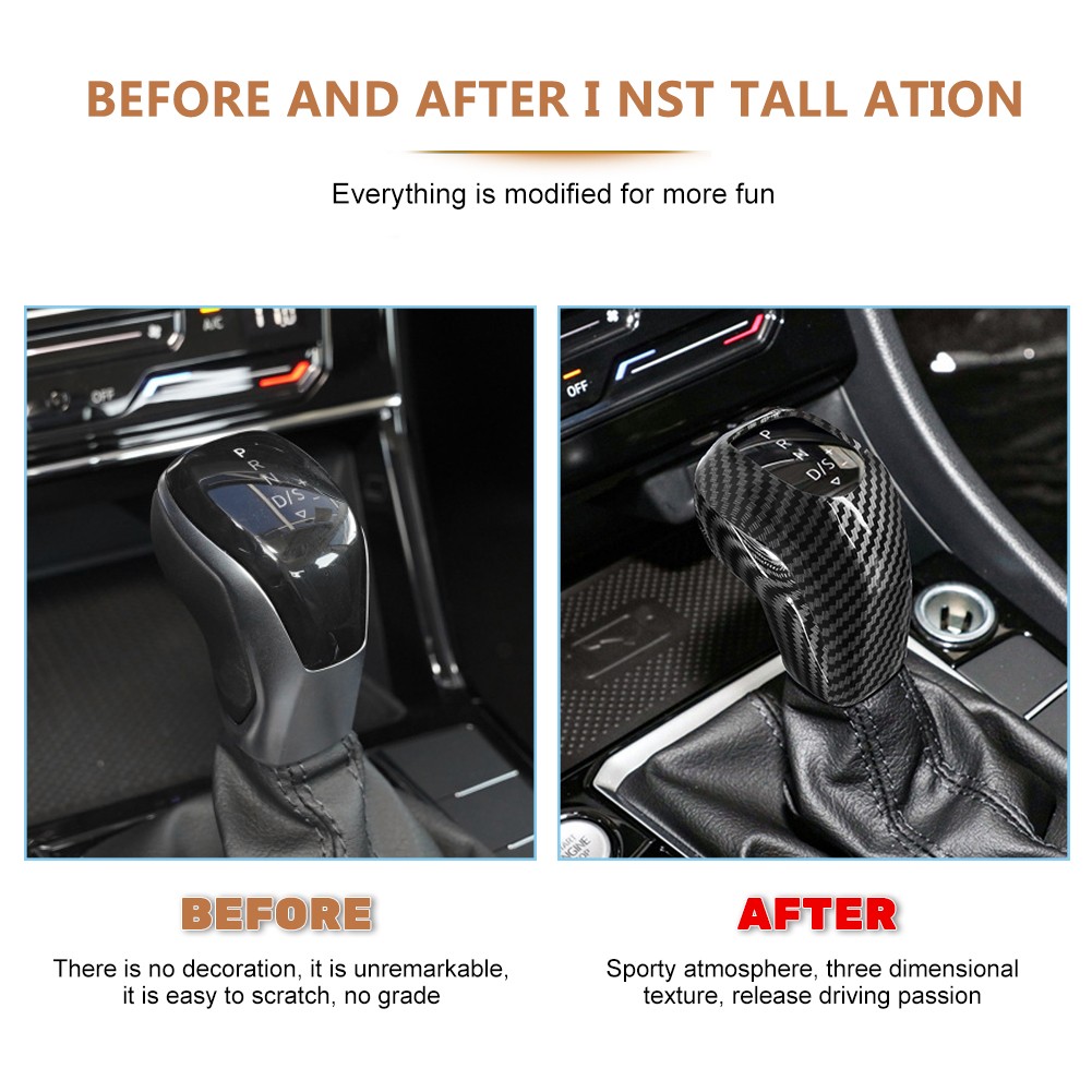 Gear Shift Knob Head Cover Trim Carbon Fiber ABS For Volkswagen Passat Polo Plus