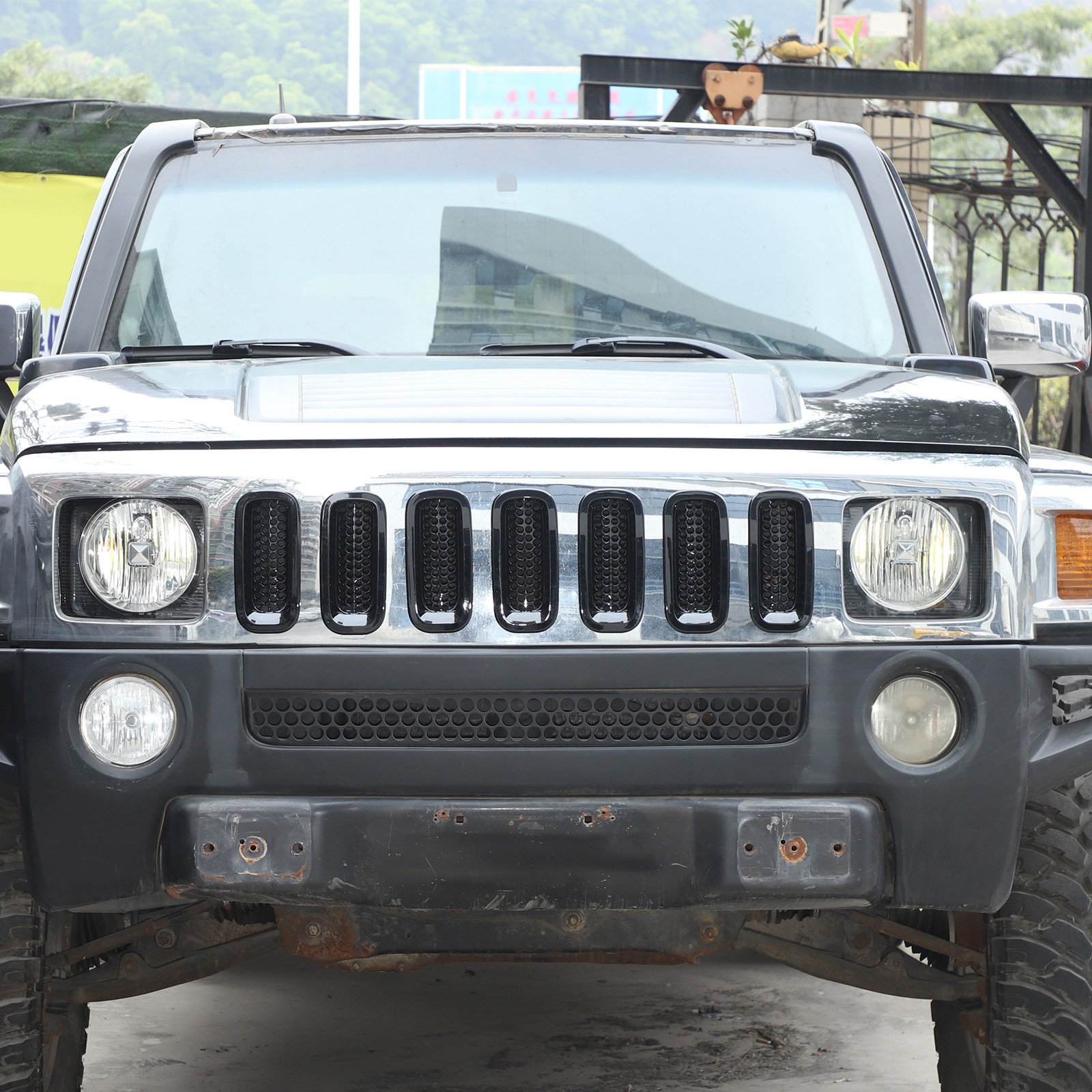 ABS Gloss Black Grille Insert Guard Insect Screen Trim For Hummer H3 2005-2009