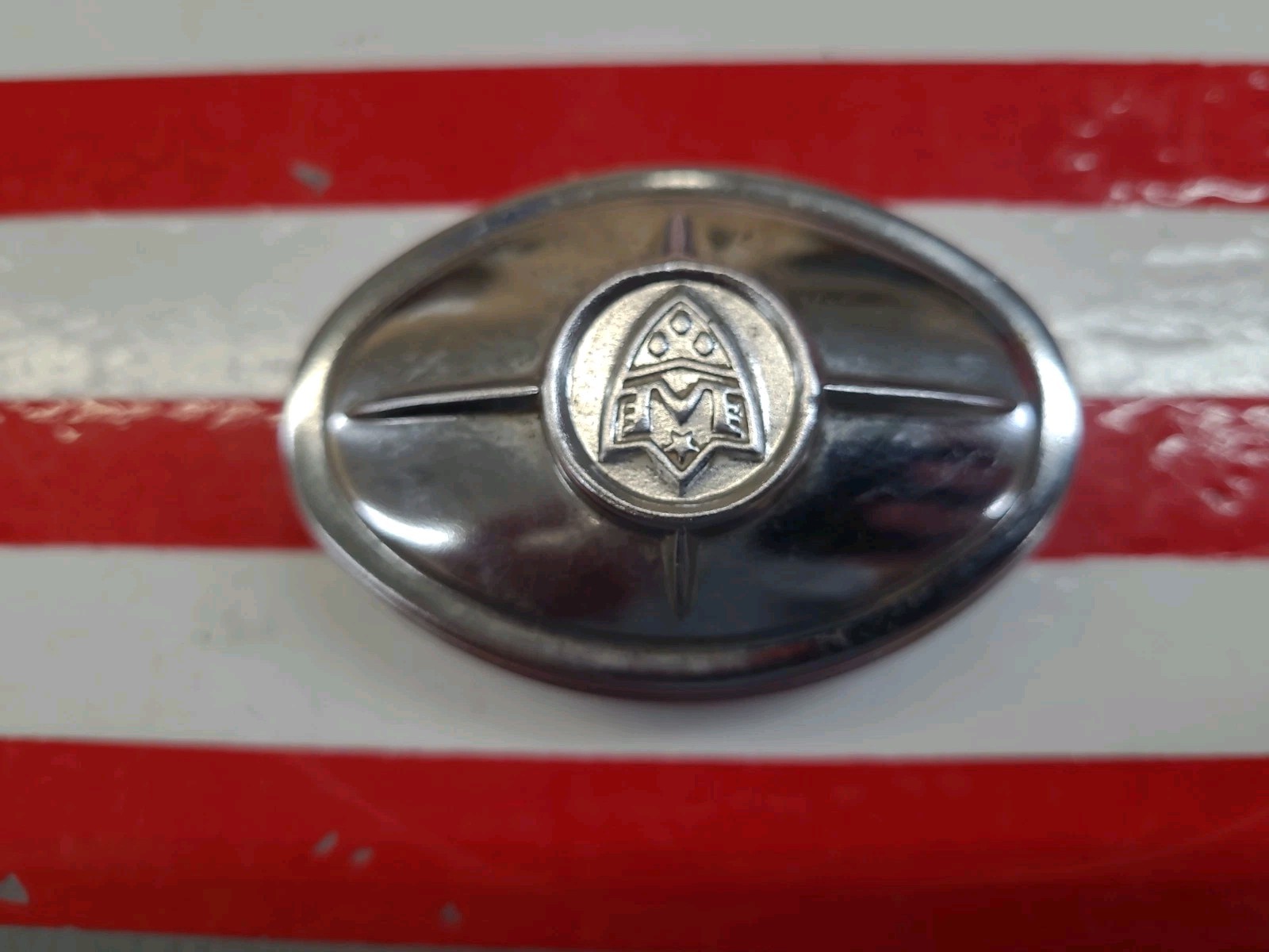 RARE Vintage 1950s Chrome Automotive Emblem Accent Trim – Stylized Shield M