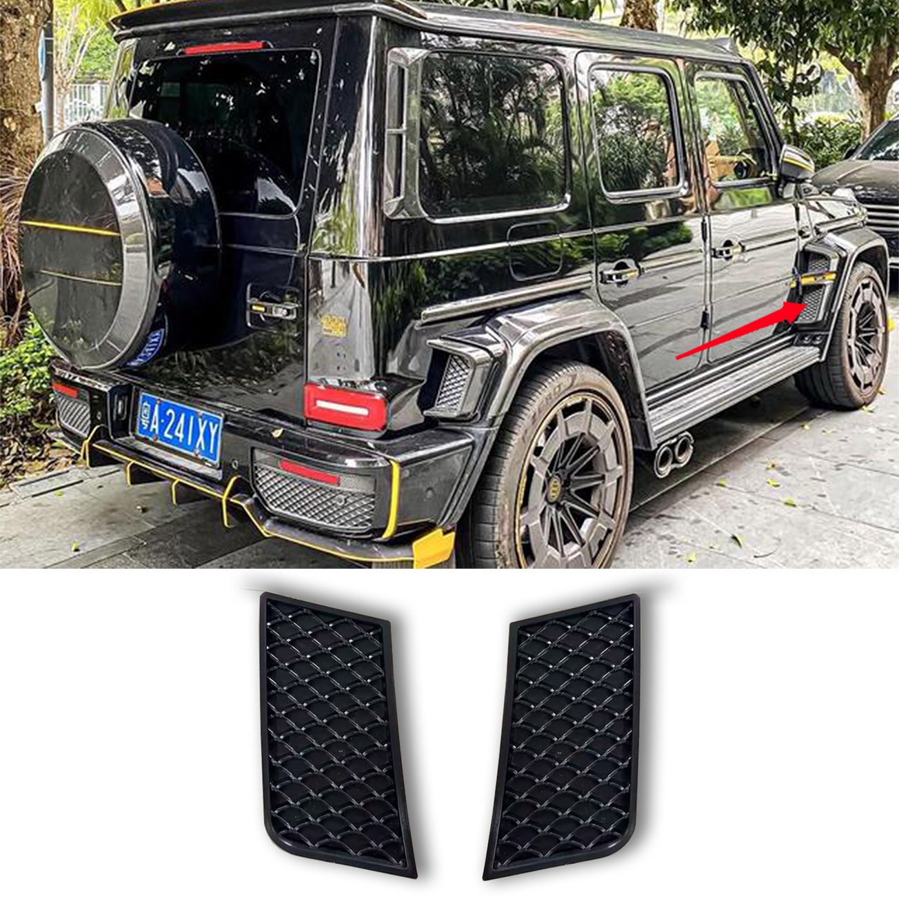 For Benz W463 W464 G500 G63 Brabus ABS Front Wheel Fender Vent Grid Mesh Trim