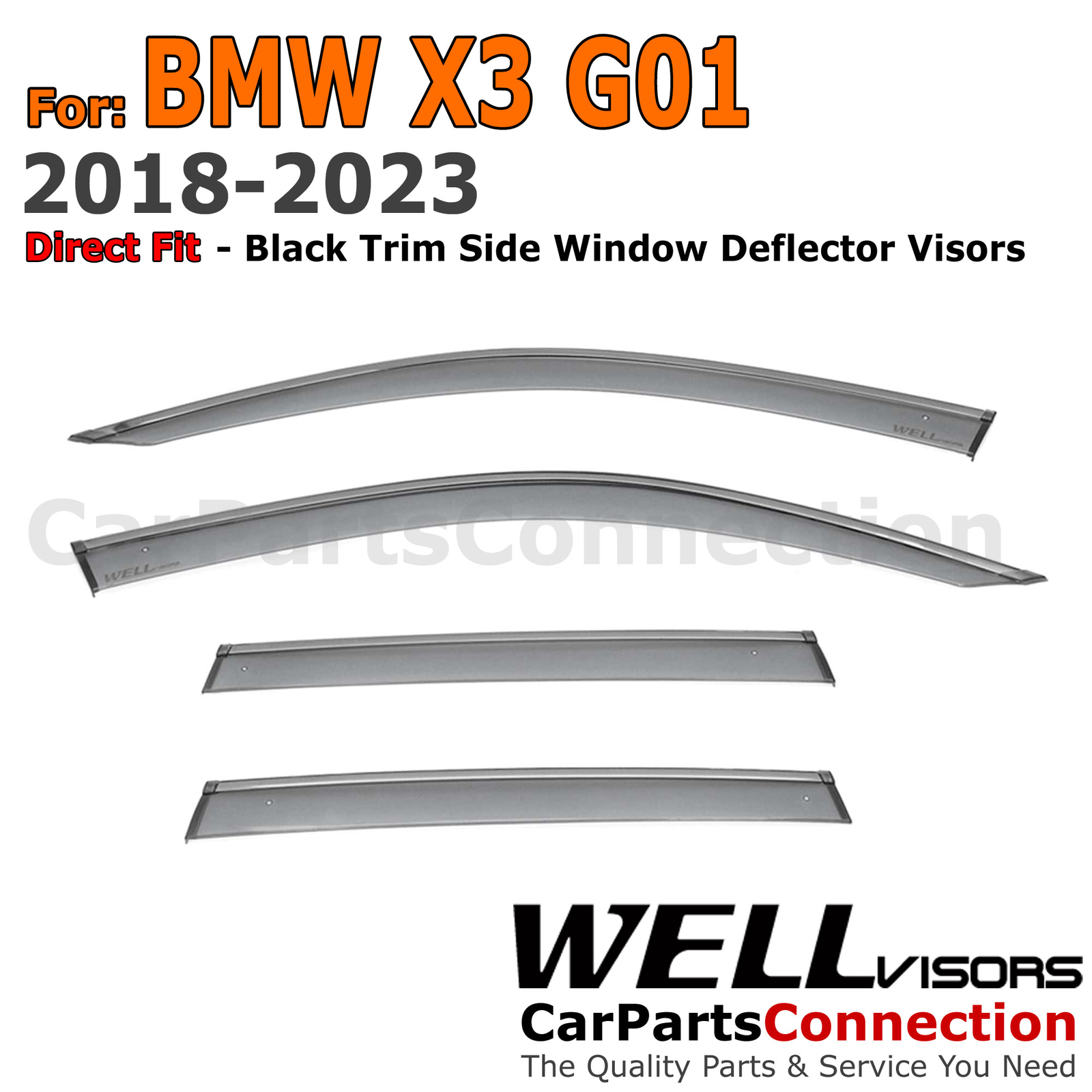 Wellvisors For BMW G01 X3 2018-2024 Window Visors Deflector Guards Black Trim