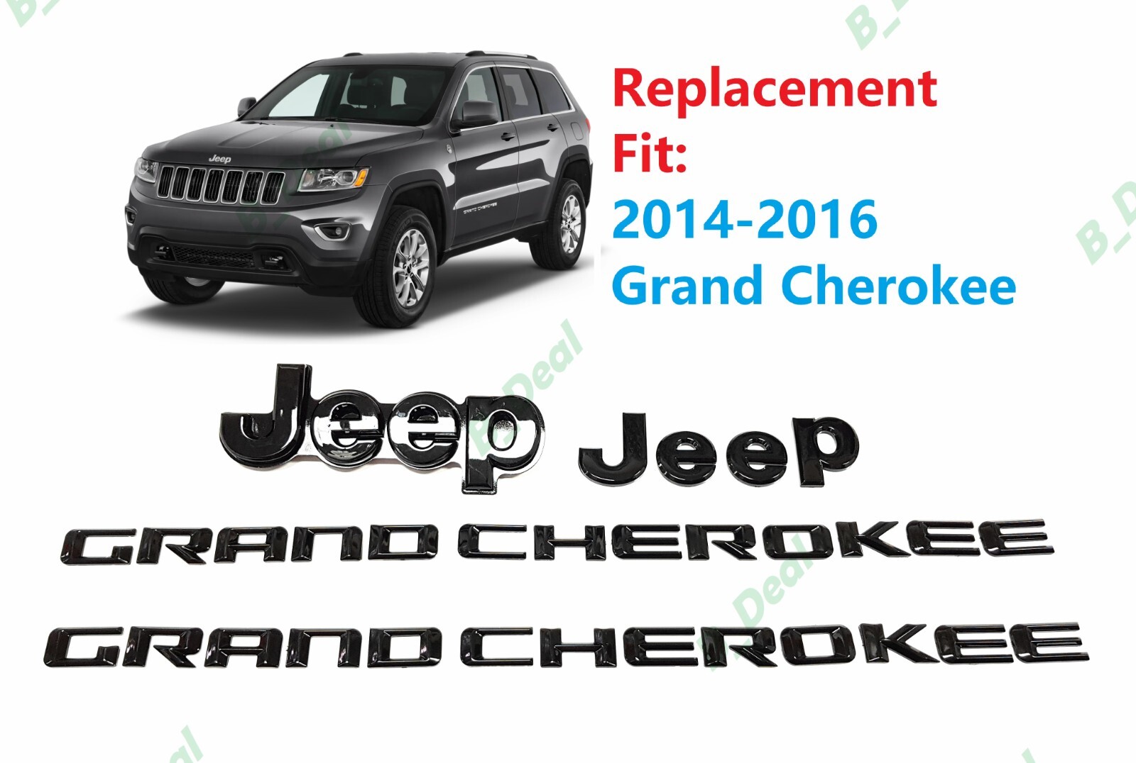 Gloss Black Front Rear Jeep Door Letters Emblems Fit 2014-2016 Grand Cherokee