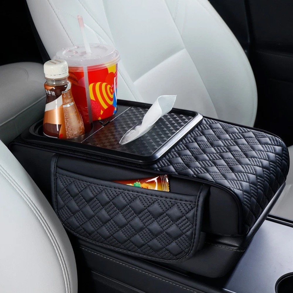 Car Armrest Cushion Center Console Cover with Cup Holder&Tissue Box&Phone Holder