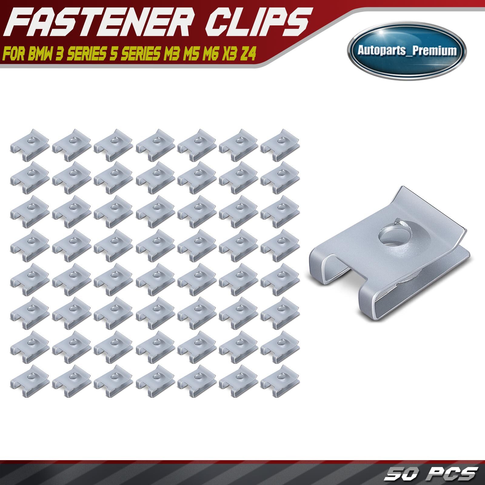 50Pcs M4.8 Steel Bumper Cover U Type Nuts Clips Fasteners for BMW 3 Series M3 X3
