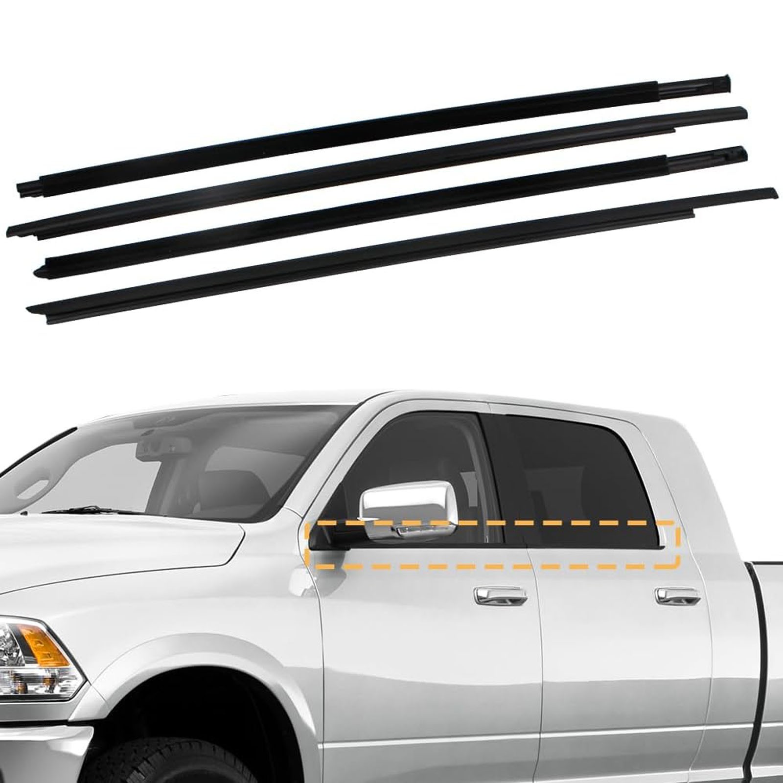 4x Weatherstrip Window Moulding Trim Seal Belt Set For 09-23 Dodge Ram 1500 2500