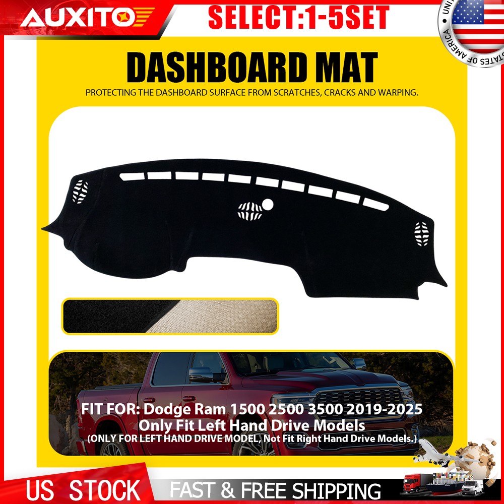 For Dodge Ram 1500 2500 19-25 Interior Dash Board Cover Mat Black Carpet 1-5X