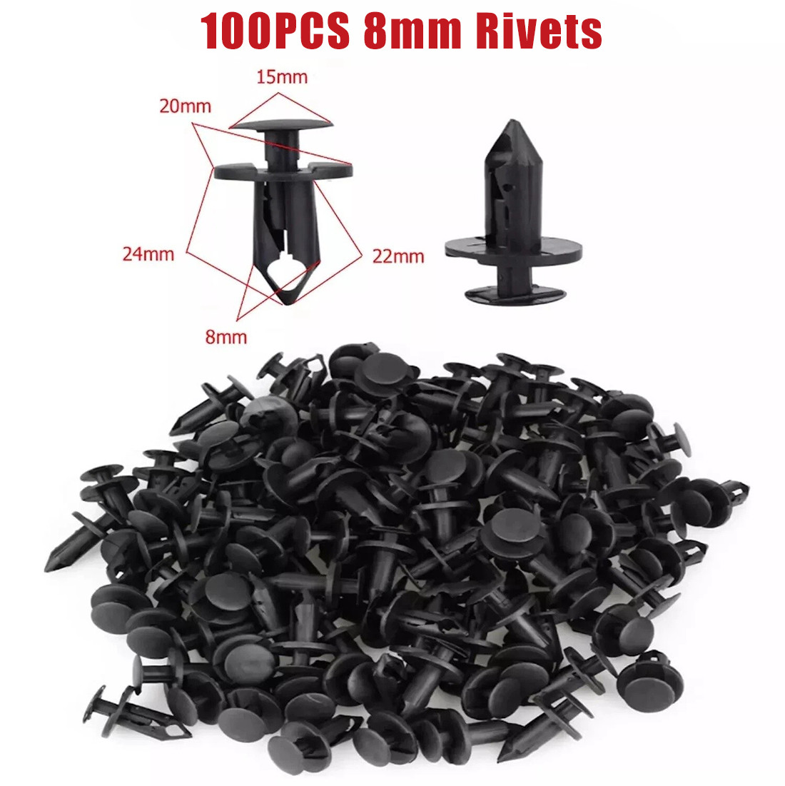 100PCS 8mm Bumper Retainer Clips Auto Car Plastic Push Rivets Fastener Fenders