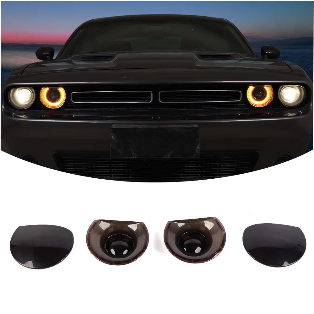Smoked Black Front Headlight Cover Bezels Accessories For Dodge Challenger 15-23