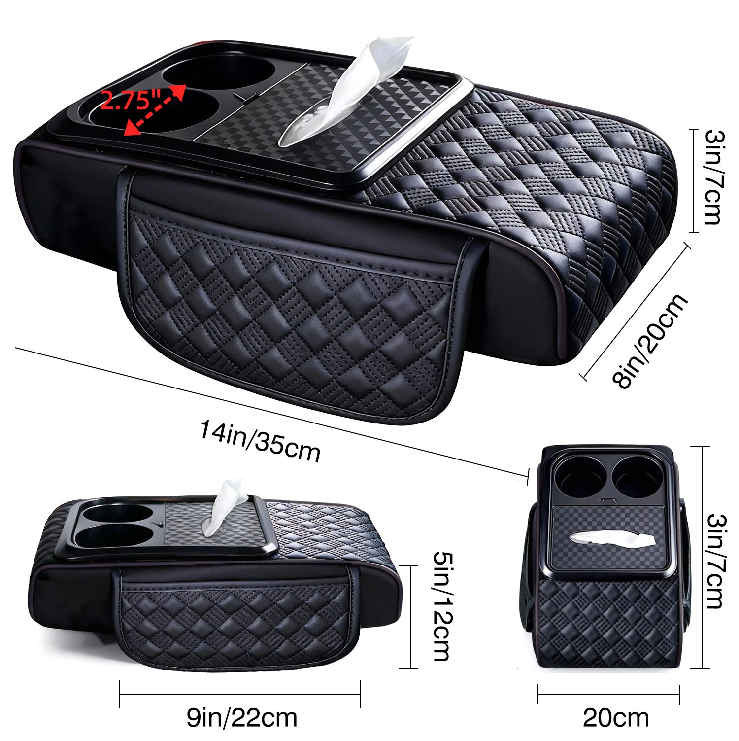 4 in1 Leather Armrest Mat Pad Storage Box Car Center Console Organizer Universal