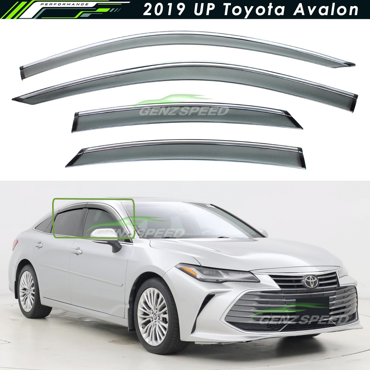 For 2019-2022 Toyota Avalon Chrome Trim Smoke Tinted Window Visors Rain Guards