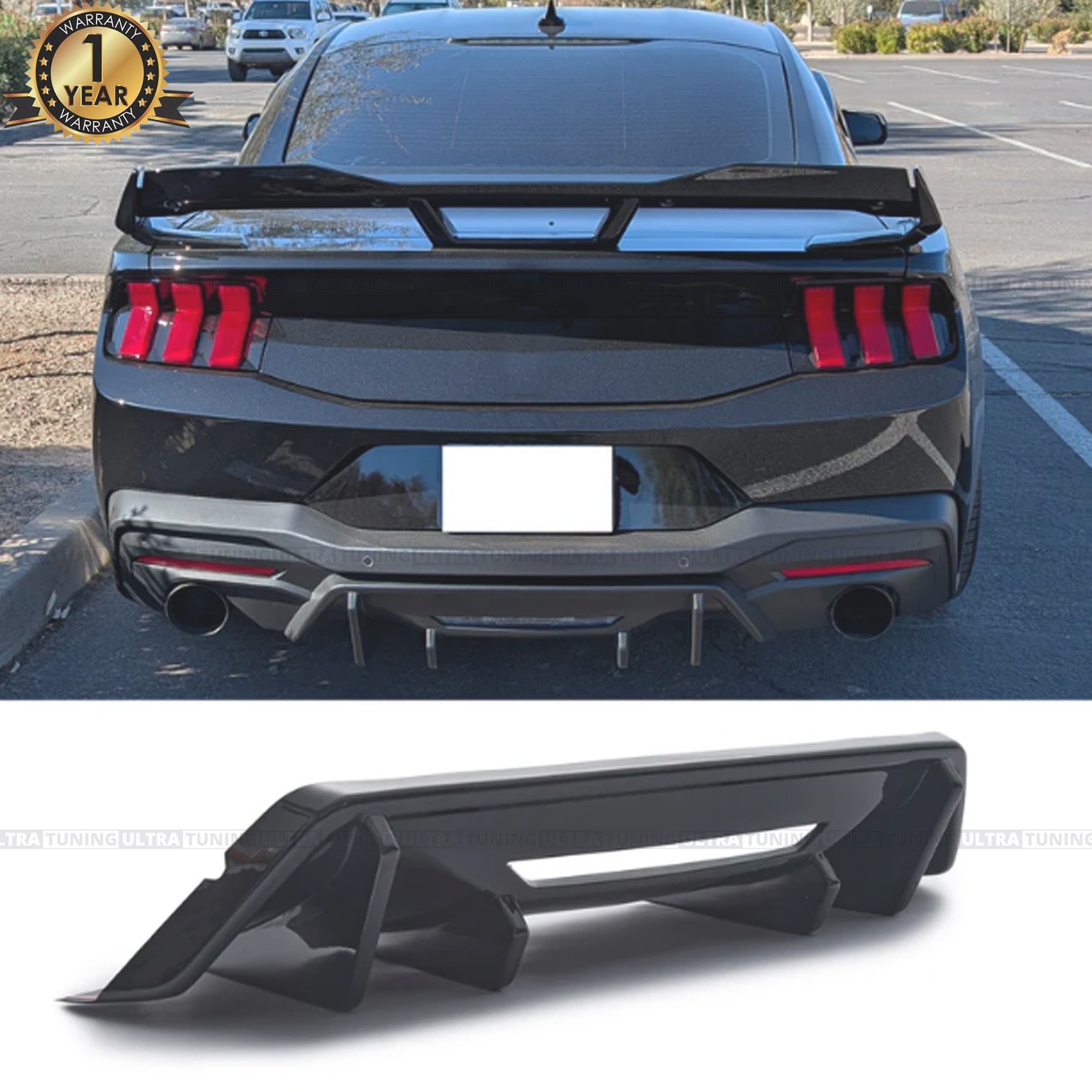 For 2024-2026 Ford Mustang Matte Black Rear Bumper Lower Diffuser Lip Valance