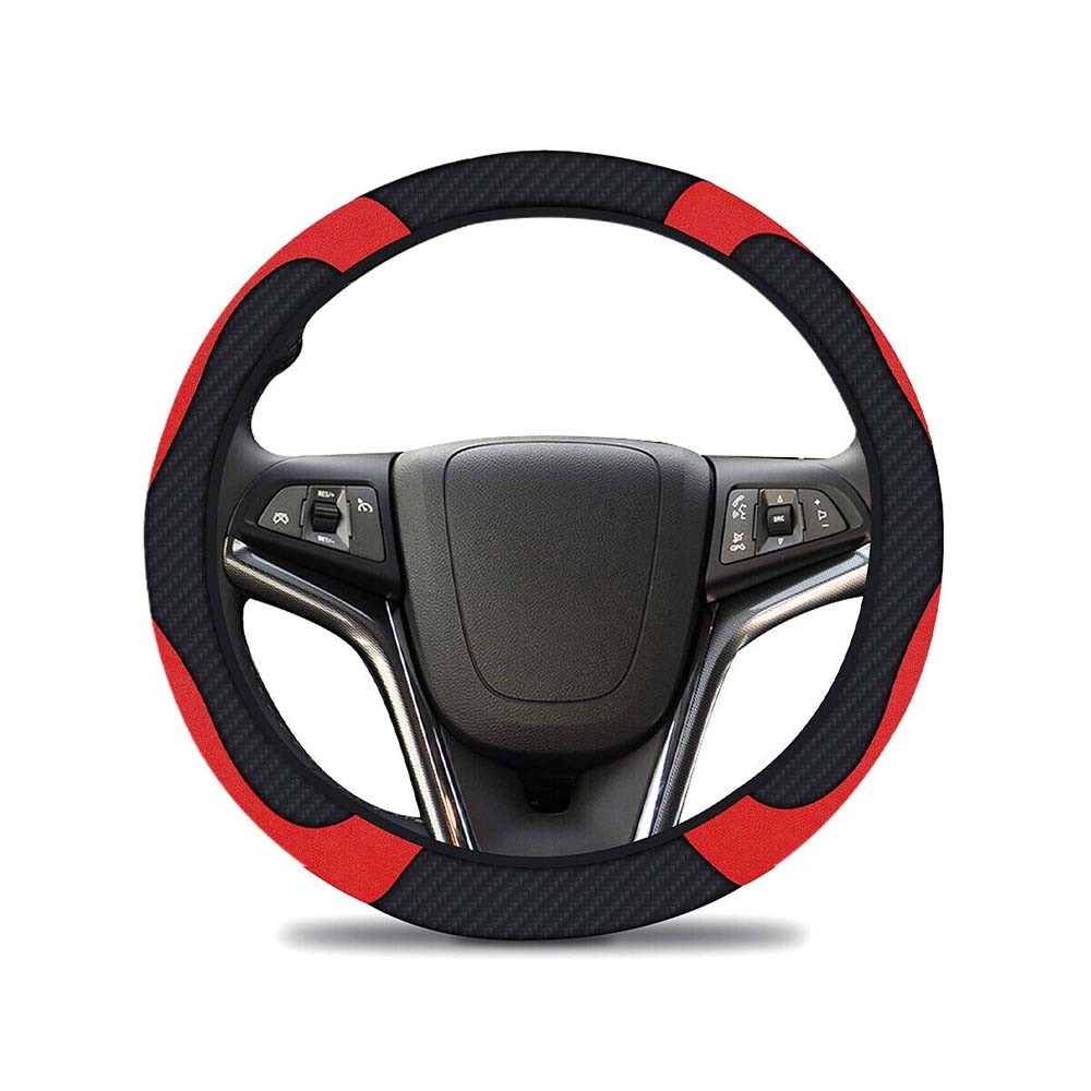 Red Car Microfiber Leather Steering Wheel Cover 15”/38cm Universal Accessories