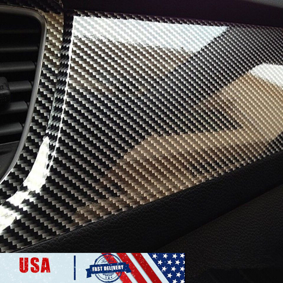 Black Car Stickers Carbon Fiber Vinyl 12″x60″ 5D Ultra Shiny Gloss Glossy Wrap
