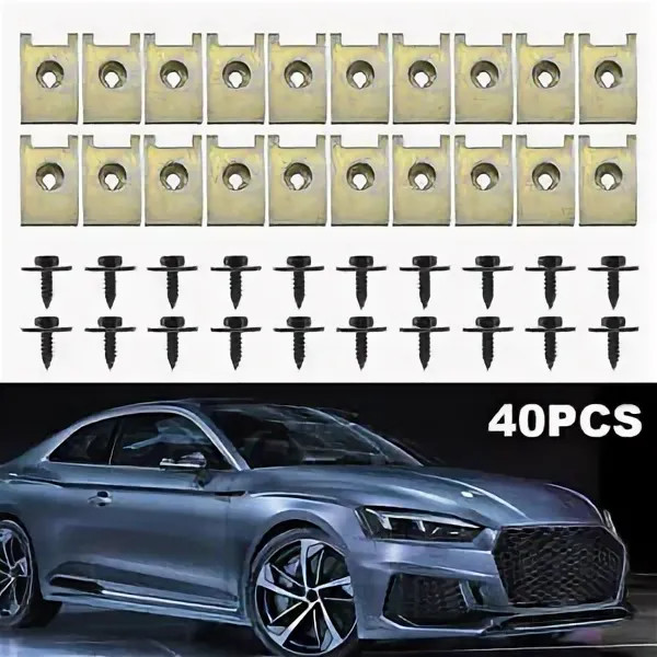 40Pcs Metal Car Screw Body Fender Bumper Retainer U Nut Clips Gasket Fastener