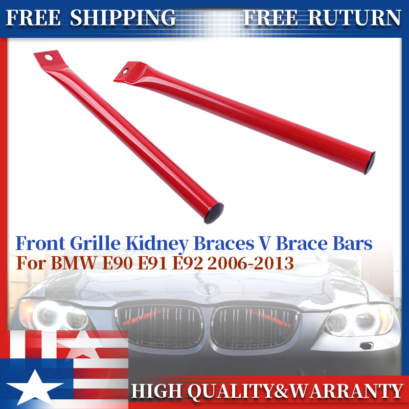 Exterior Trim-V Brace Bars Compatible with BMW Front Grille Kidney Braces Red