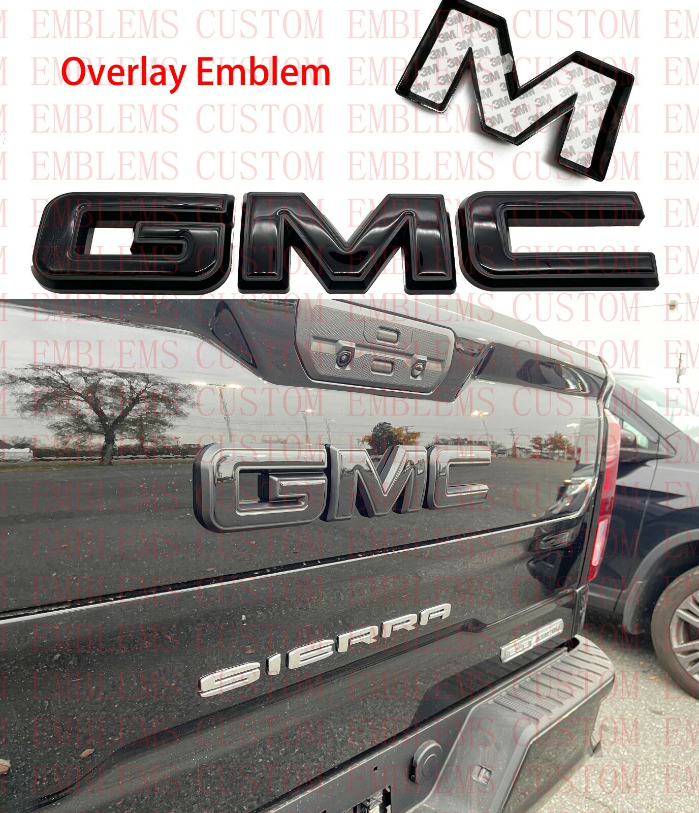 Rear GMC Black Emblem Overlay 2019-2022 GMC Sierra 1500 2500HD 3500HD