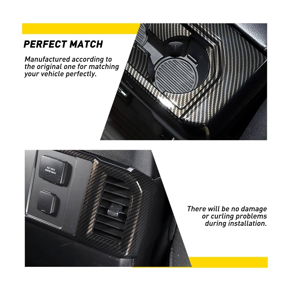 Carbon Fiber Cup Holder Trim & Air Vent Outlet Cover Rear For 2015-20 Ford F150