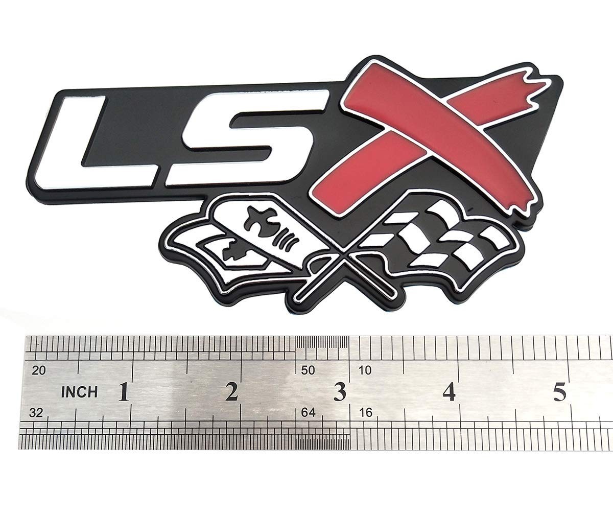 2Pcs Chrome Red LSX Racing Flag Emblem Badge For Camaro Firebird LS1 LS2 LS3