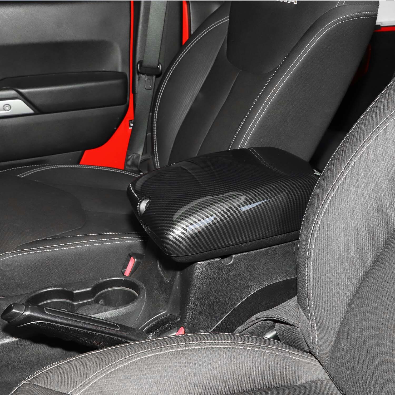 Center Console Armrest Box Pad Cover Trim For Jeep Wrangler JK 11-18Carbon Fiber
