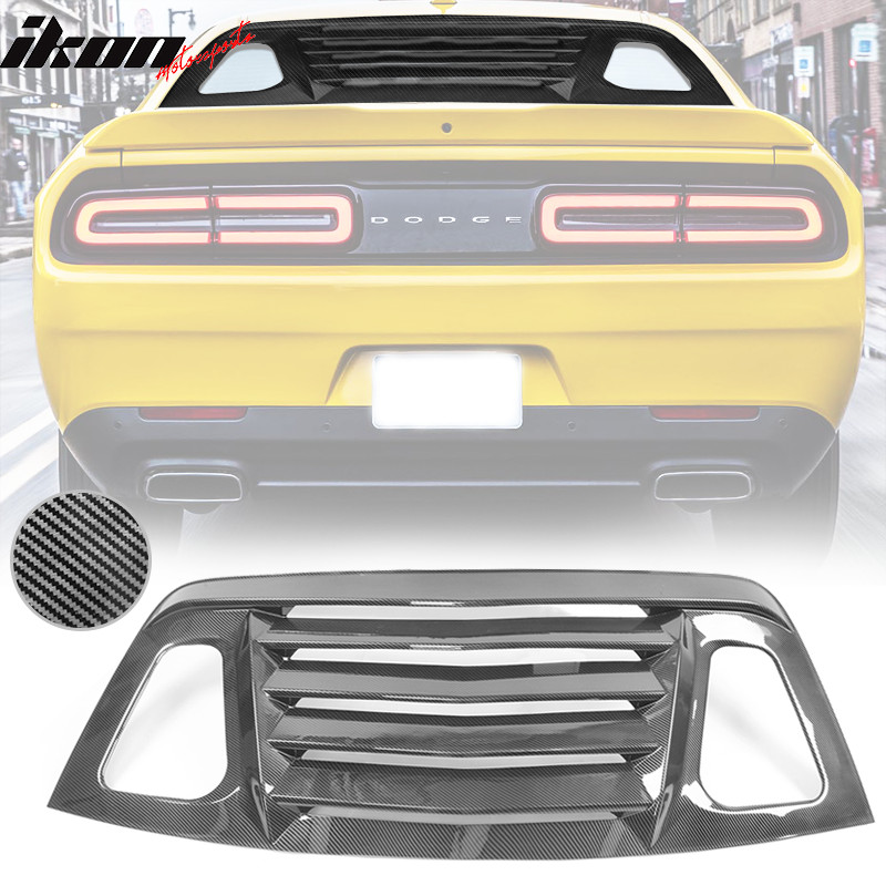 Fits 08-23 Dodge Challenger Carbon Fiber Print Window Louver Rear Cover V2 Style