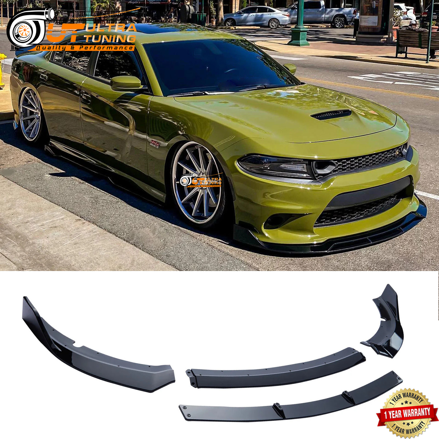 Gloss Black For 2015-2023 Dodge Charger Srt Front Bumper Lip