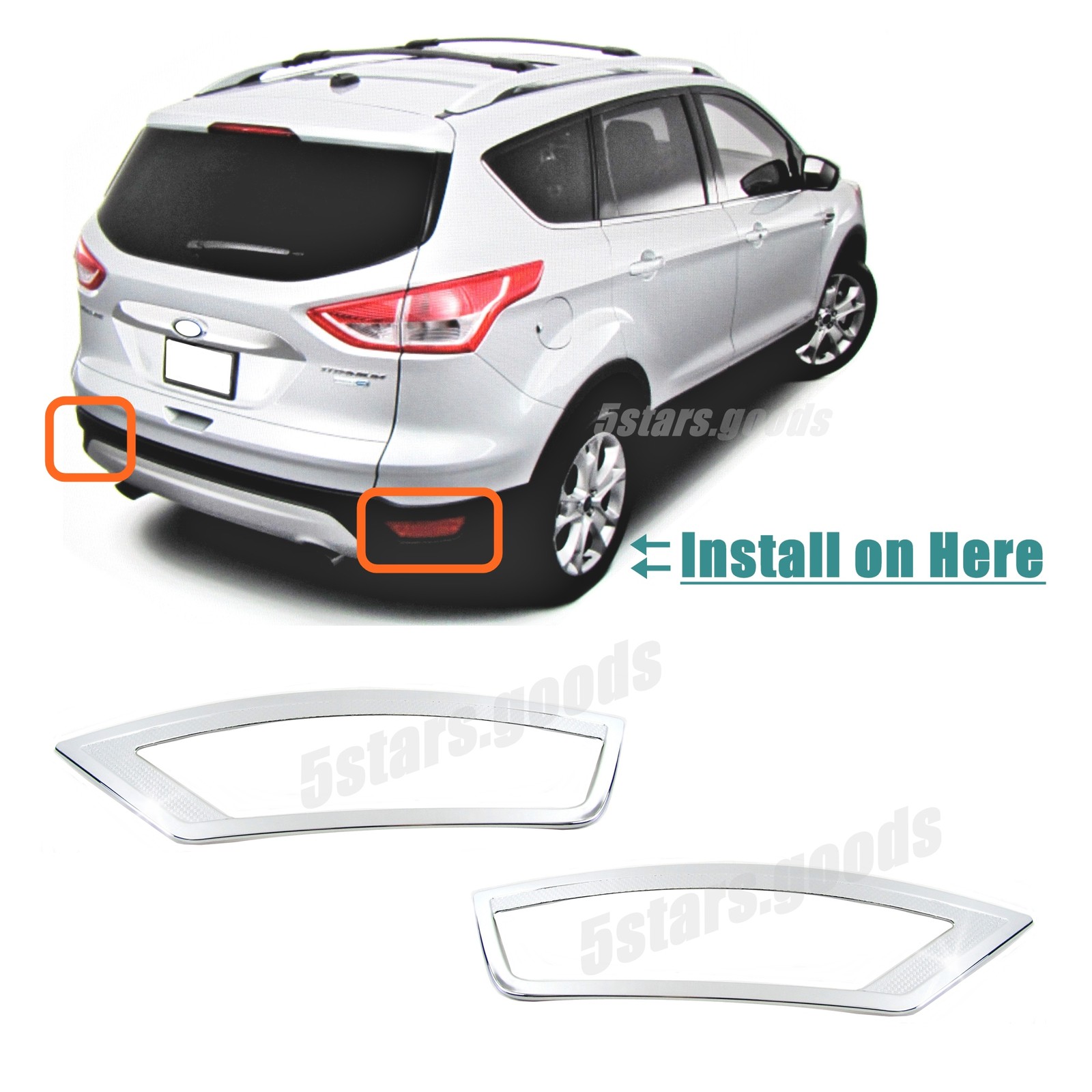Accessories Chrome Rear Fog Light Covers Trims For 2013-2019 Ford Escape SUV