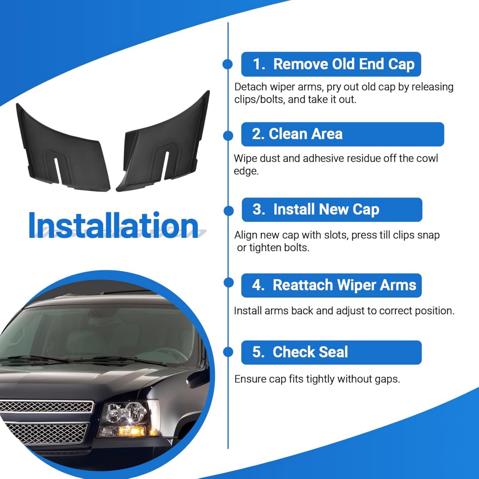 Professional Windshield Wiper Cowl Trim For GMC Yukon XL 2007-2014 1 Pair
