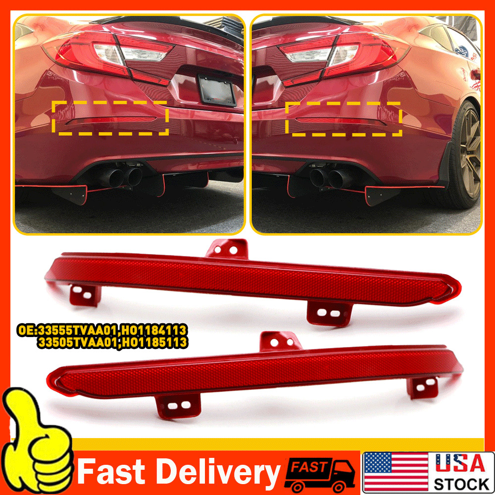 OE-Spec Red Lens Rear Bumper Reflectors Reflex For 2018-2022 Honda Accord Sedan