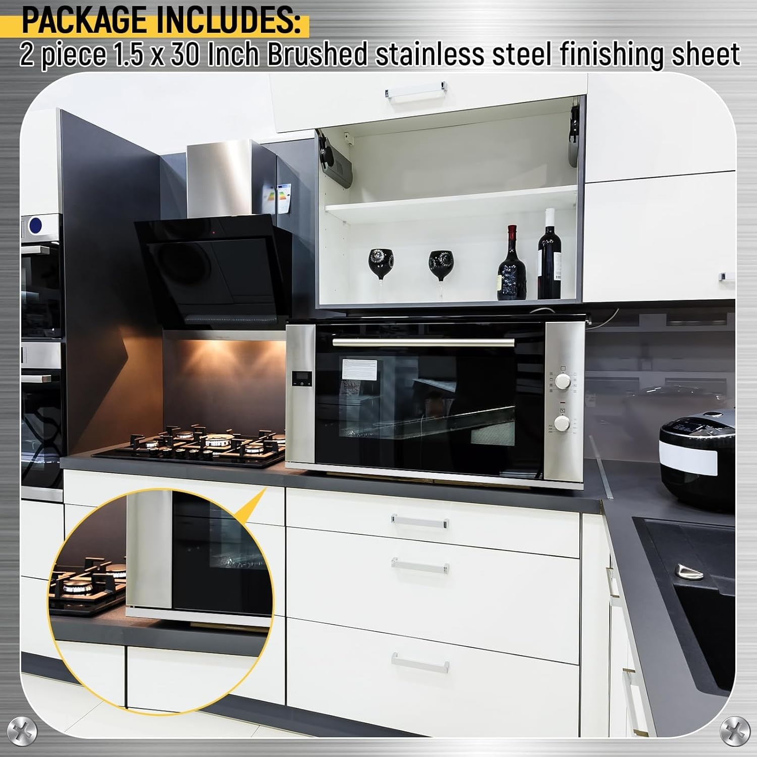 304 Stainless Steel Trim Sheets, Decorative Strips for Kitchen Use, 1.5 x 30