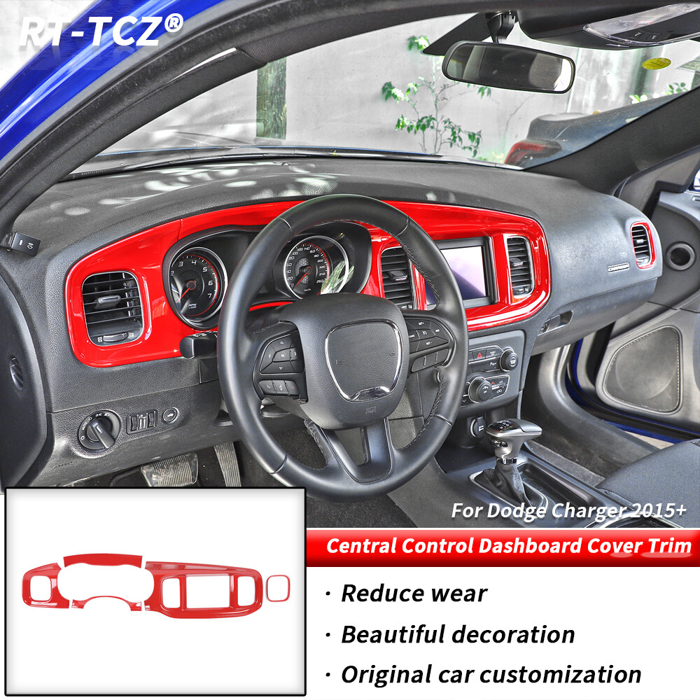 8.4 inches Center Console Dashboard Panel Cover Trim For Dodge Charger 15-20 Red