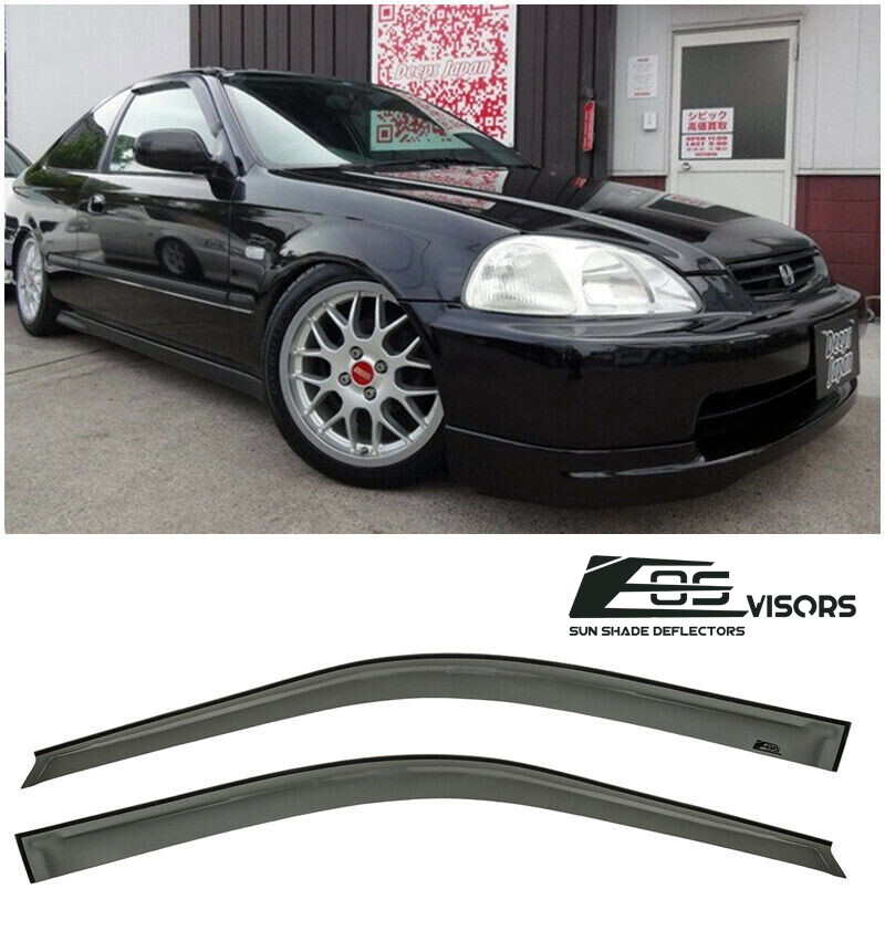 EOS Visors For 96-00 Honda Civic Coupe JDM SMOKE TINTED Side Window Deflectors