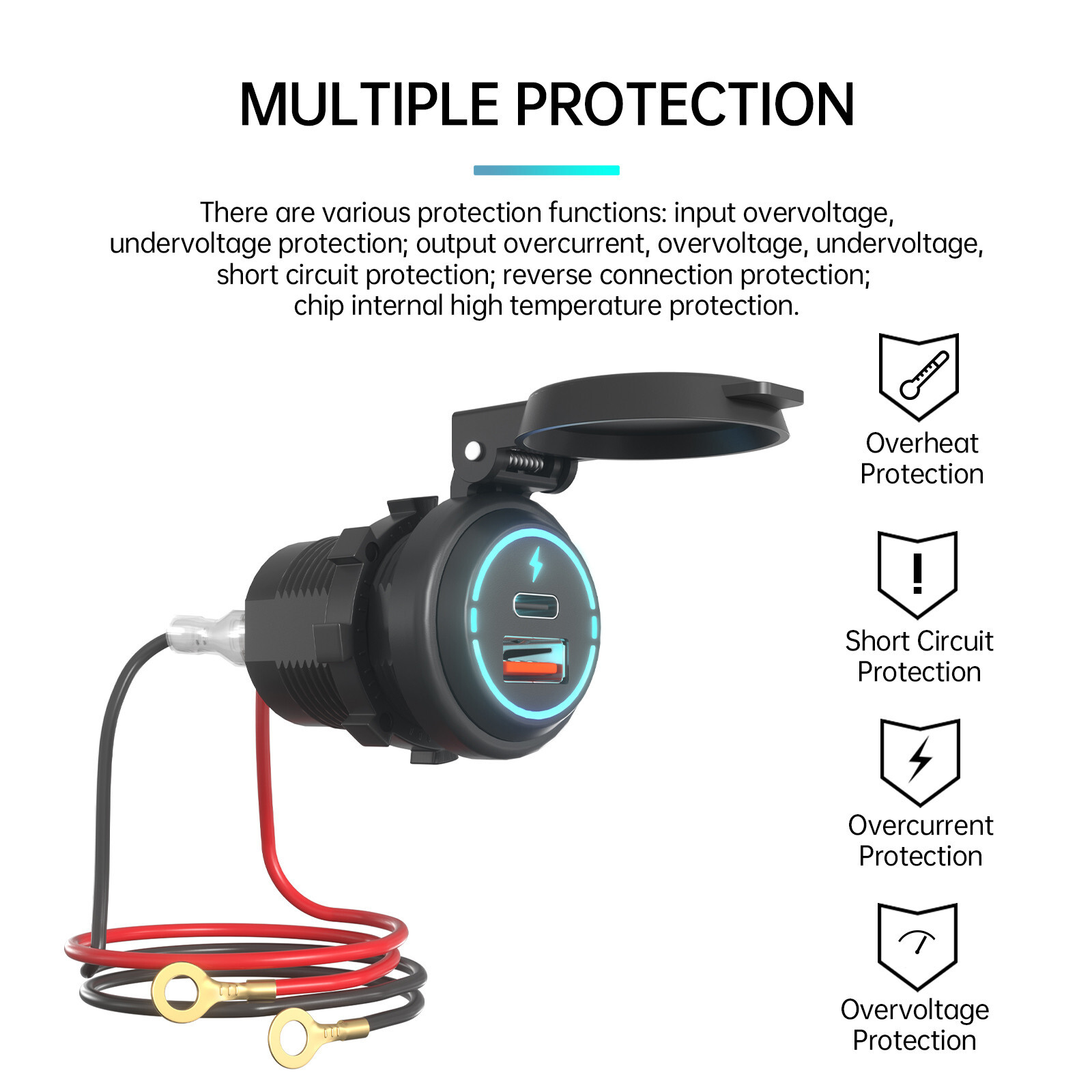 Car Cigarette Lighter Socket Dual Ports USB Type-C Quick Charging Power Outlet